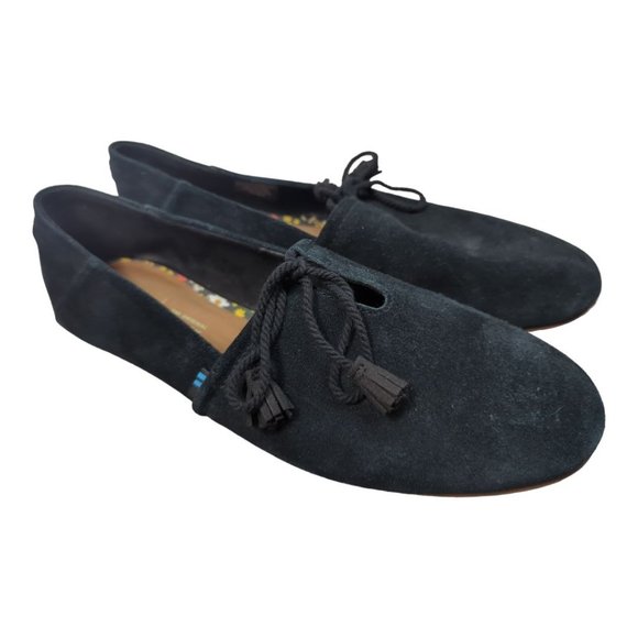 Toms Black Suede Kelli Flats‎ Size 9 - Picture 1 of 5